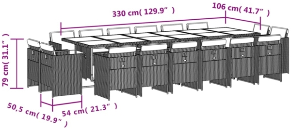 vidaXL 17-tlg. Garten-Essgruppe mit Kissen Grau Poly Rattan 3210710 Bild 4