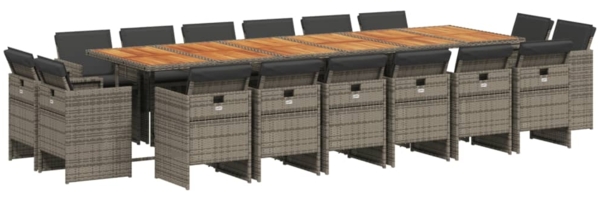 vidaXL 17-tlg. Garten-Essgruppe mit Kissen Grau Poly Rattan 3210710 Bild 1