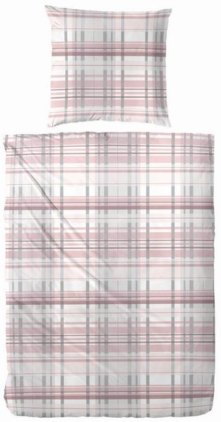 Primera Edelflanell Bettwäsche 155x220 Streifen Karo rosa silber weiß 174146-22