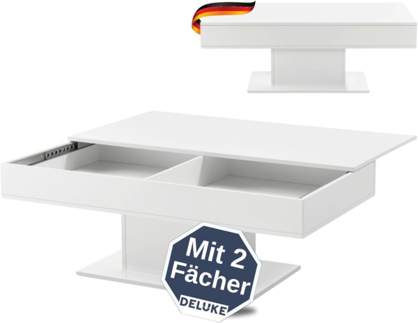 DELUKE® Couchtisch mit Stauraum EGON Stubentisch rechteckig Wohnzimmertisch Sofatisch Kaffeetisch Beistelltisch eckig Tisch für Couch Weiß