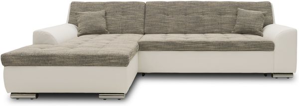 DOMO Collection Treviso, Ecksofa mit Schlaffunktion, Webstoff/Kunstleder weißgrau/weiß, 178 x 240 cm