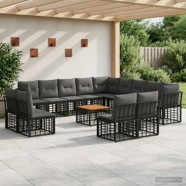 vidaXL Outdoor-Sofagarnitur 14 pcs Schwarz und Dunkelgrau Polyester 3437603