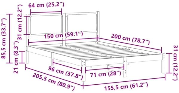 vidaXL Bettrahmen Schwarz 150 x 200 cm Massives Kiefernholz 878111 Bild 10