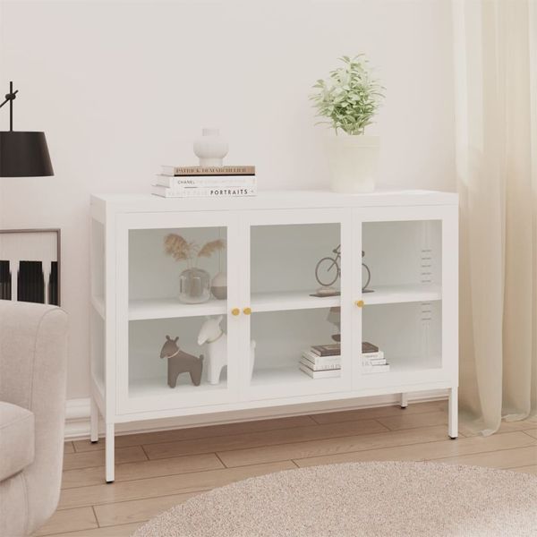 vidaXL Sideboard Weiß 105x35x70 cm Stahl und Glas 336068