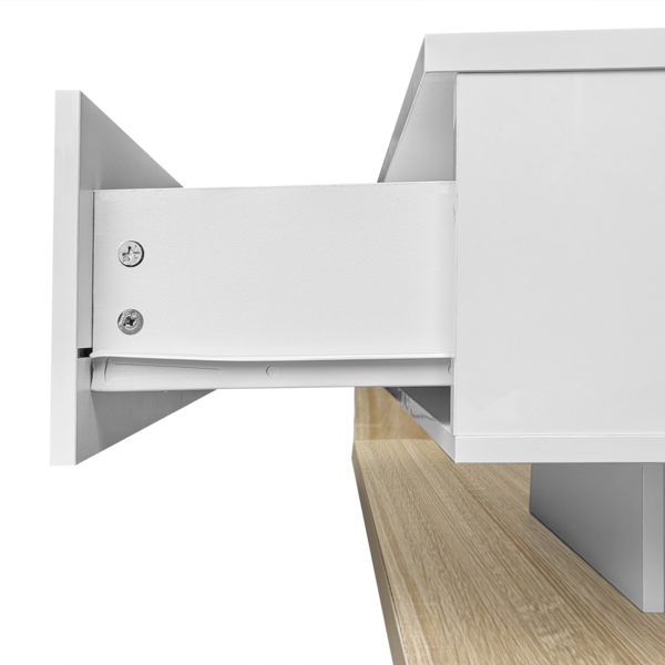 Merax Couchtisch, Hochglanz-Weiß, Beistelltische, Couchtische mit Glas und LED-Effekt, Weiß und Holzfarbe Bild 8