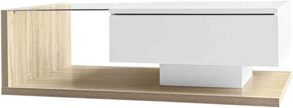 Merax Couchtisch, Hochglanz-Weiß, Beistelltische, Couchtische mit Glas und LED-Effekt, Weiß und Holzfarbe Bild 10