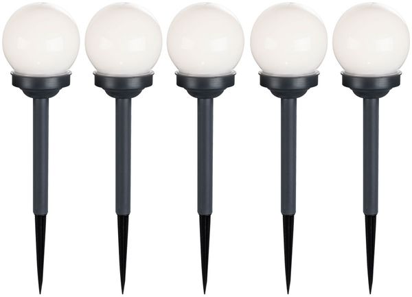 5x LED Solar Kugellampen mit Erdspieß, Durchmesser 10 cm