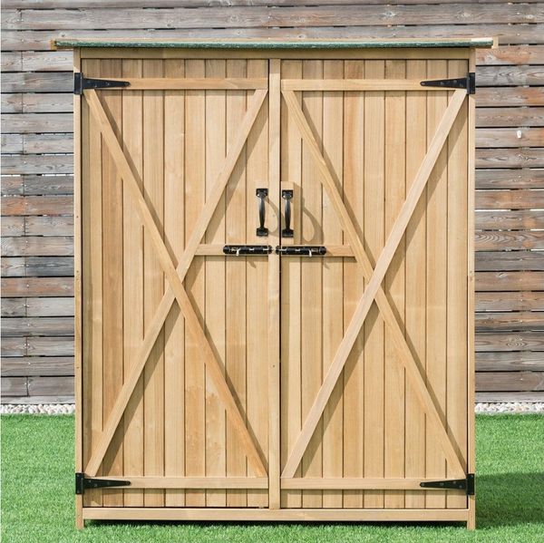 COSTWAY Geräteschrank mit Satteldach, aus Holz, wetterfest, 140 x 50 x 162 cm
