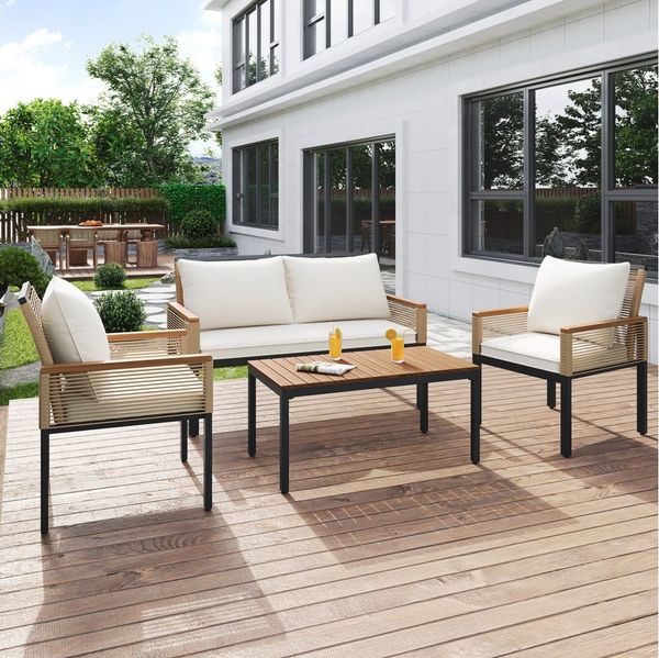Flieks Balkonset, (4-tlg), Gartenmöbel Set Bank & 2 Sessel & Tisch mit Kissen