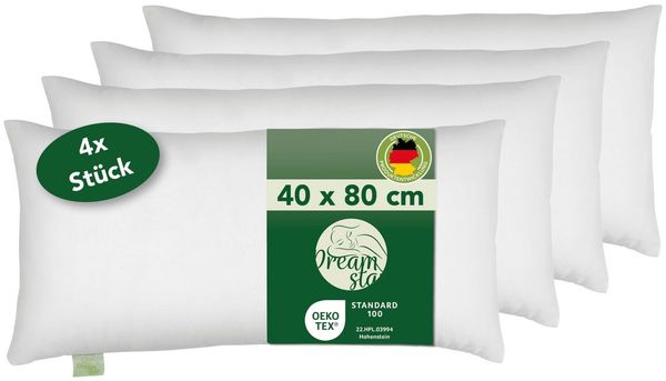Dreamstar Microfaserkissen Kopfkissen Dekokissen - einzeln, 2er & 4er Set - 80x80 & 40x80 cm, Füllung: Faserfüllung, Seitenschläfer, Rückenschläfer, Bauchschläfer, Set, waschbar - allergikerfreundlich - entwickelt in Deutschland