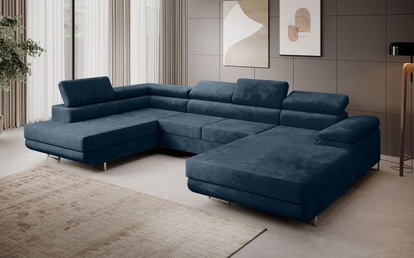 Ecksofa MARGO U- Form, moderne Couch mit Schlaffunktion, verstellbare Kopfstützen, zwei Bettkästen, große Polstercouch – Monolith 77, 72 x 203 x 347 cm