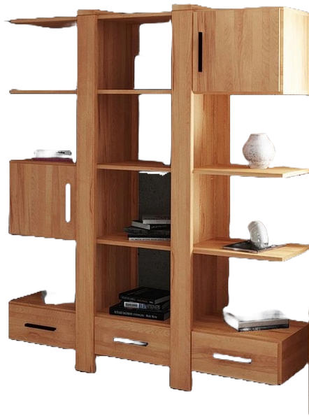 Bücherregal Lubic Kernbuche massiv 158x45x187 cm 2 Türen 3 Schubladen 10 Fächer