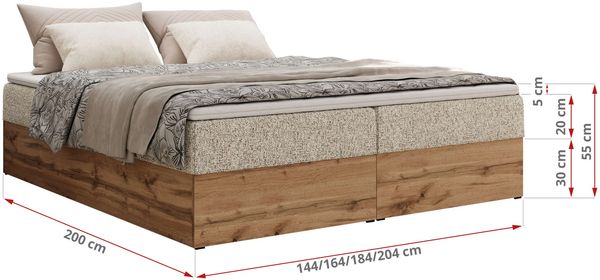 Polsterbett mit Bettkasten, Boxspringbett ohne Kopfteil WOOD ZERO, 7-Zonen Multipocket-Matratze und Topper, modernes Bett für Schlafzimmer - Beige Strukture - 180 x 200 cm - H3 Bild 6