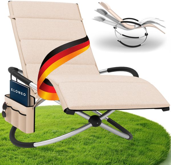 ELONEO Gartenliege Schaukelliege Outdoor mit Tasche, Strandliege klappbar bis 180 kg, Schaukelsessel, Liegestuhl wetterfest, Sonnenliege für Garten & Balkon