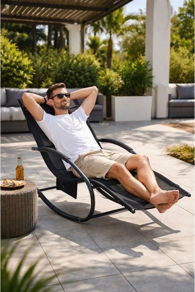 Schaukelliege Sonnenliege Liegestuhl Relaxliege Gartenliege Liege Swing Schwarz