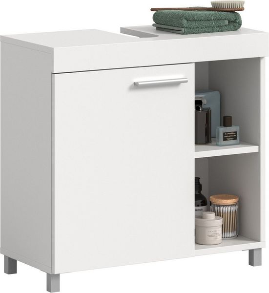 welltime Waschbeckenunterschrank HANO, Badezimmer, WBU, Waschtisch, Kommode, Unterschrank (in 2 verschiedenen Farben und 2 verschiedenen Ausstattungen erhältlich) 1 Tür, 2 höhenverstellbare E-Böden, 4 Fächer, mit Siphonausschnitt