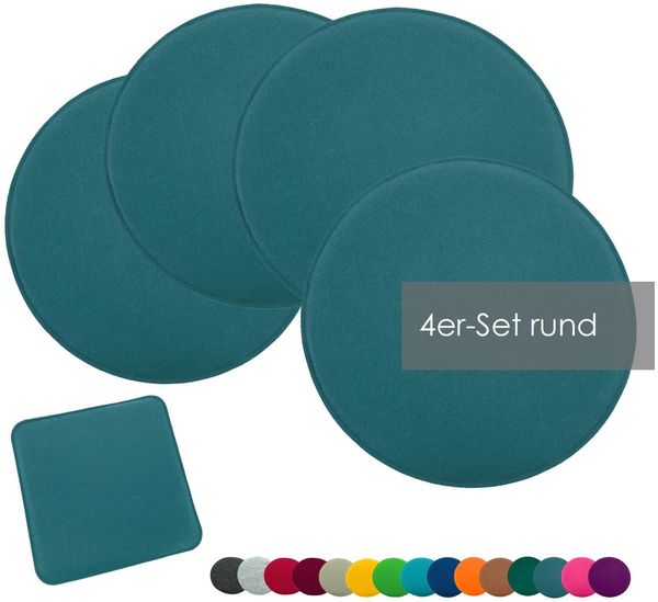 heimtexland Â® Sitzkissen Set Filz Stuhlkissen Stuhlauflage Filzkissen Stuhl Polster Kissen Typ631 4er Set 35 cm Rund Petrol
