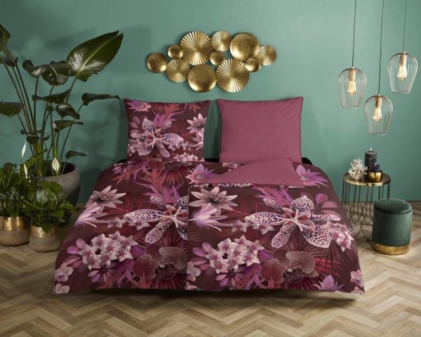Descanso Mako Satin Bettwäsche 3 teilig Bettbezug 200x200 cm Kissenbezug 80x80 cm Farze Bordeaux