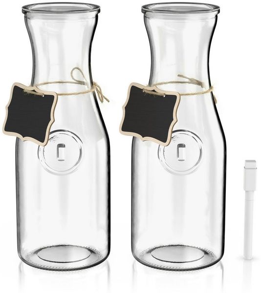 Arendo Karaffe Glaskaraffe mit Deckel, Wasserkaraffe, Glaskrug 2er Set 1L, (2-tlg), Kalt- und Warmgetränke, 1000 ml, hochwertiges, robustes Klarglas
