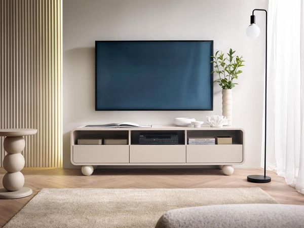 Compleo TV-Schrank 160 cm breit, Japandi design, Rund form, Lowboard ALDOS