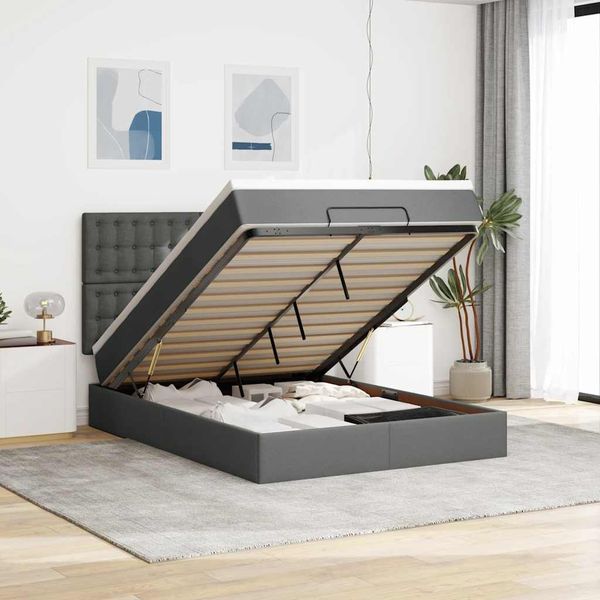 vidaXL Ottoman-Bett mit Matratze Dunkelgrau 140x200 cm Stoff 3313328