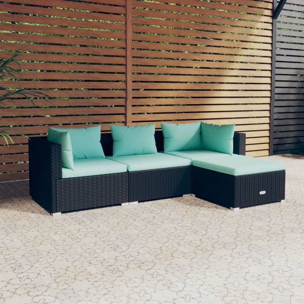 vidaXL 4-tlg. Garten-Lounge-Set mit Kissen Poly Rattan Schwarz 3101641