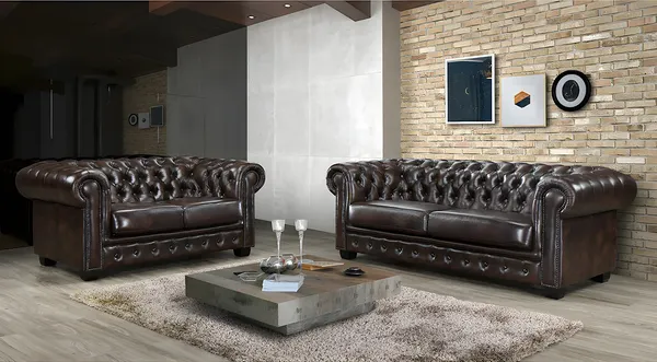 Vente-unique - BRENTON Couchgarnitur Leder Braun - B 96 cm x H 73 cm x L 160 cm201 cm