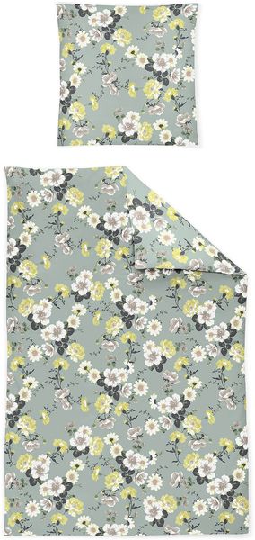 Irisette Sky Mako-Satin Bettwäsche 135x200 Blüten Blumen jade gelb weiß 8378-30