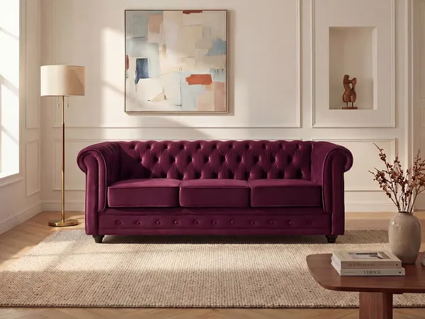 3-Sitzer-Sofa CHESTERFIELD - Samt - Pflaumenfarben