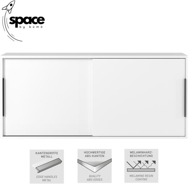 bümö Space Sideboard weiss mit Schiebetüren, Aktenschrank Holz 160 cm breit - Büro Schrank mit Schiebetür, Büroschrank schmal für die Dachschräge - Kommode für Ordner, SPCSS1OH-84 Bild 2