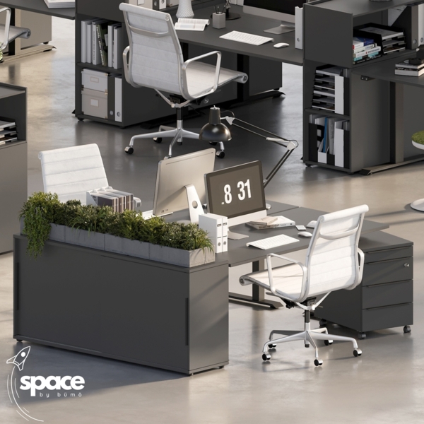 bümö Space Sideboard weiss mit Schiebetüren, Aktenschrank Holz 160 cm breit - Büro Schrank mit Schiebetür, Büroschrank schmal für die Dachschräge - Kommode für Ordner, SPCSS1OH-84 Bild 3
