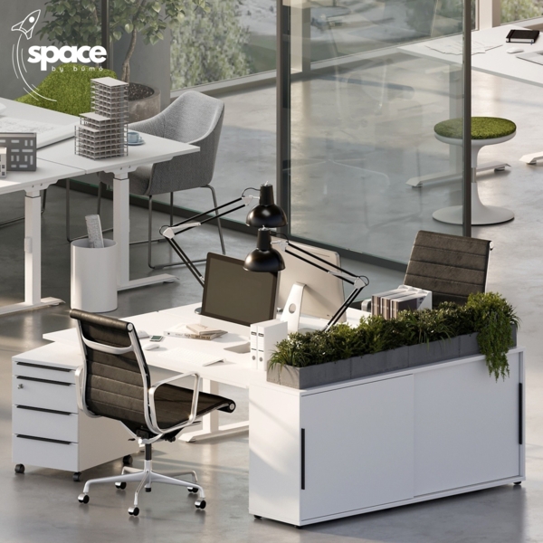bümö Space Sideboard weiss mit Schiebetüren, Aktenschrank Holz 160 cm breit - Büro Schrank mit Schiebetür, Büroschrank schmal für die Dachschräge - Kommode für Ordner, SPCSS1OH-84 Bild 6