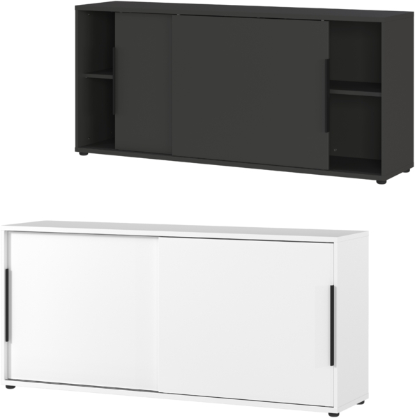 bümö Space Sideboard weiss mit Schiebetüren, Aktenschrank Holz 160 cm breit - Büro Schrank mit Schiebetür, Büroschrank schmal für die Dachschräge - Kommode für Ordner, SPCSS1OH-84 Bild 10