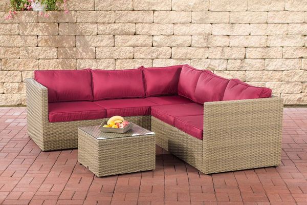 CLP Polyrattan Ecksofa-Garnitur Genero 5mm,natura rubinrot