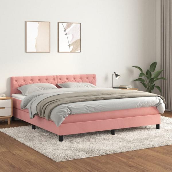 vidaXL Polsterbett mit Matratze Rosa 160x200 cm Samt