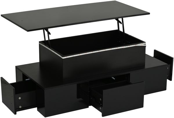 Couchtisch 100 x 50 x 40 cm, anhebbar bis 55 cm, Hochglanz, 4 Schubladen, LED, MDF Bild 7