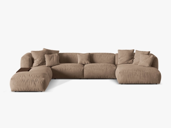 Micadoni Panorama-Ecksofa Martina 5-Sitzer Links Samt Dunkelbeige