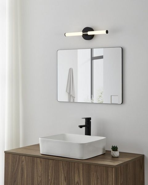EGLO Spiegelleuchte RAMOLA Spiegellampe - Stahl - LED - 7,5W - IP44, Memoryfunktion, LED fest integriert, Kaltweiß, Neutralweiß, Warmweiß, Wandlampe, Badezimmerlampe, Bad, L45 x H12 x AL6,5 cm