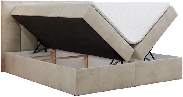 Boxspringbett mit Kopfteil und Topper, Doppelbett - RICO - 180x200cm - Beige Velours - H3 Bild 4