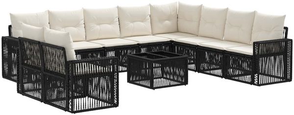vidaXL Gartensofa-set 11 pcs Schwarz und Cremeweiß Poly-Rattan 3435172