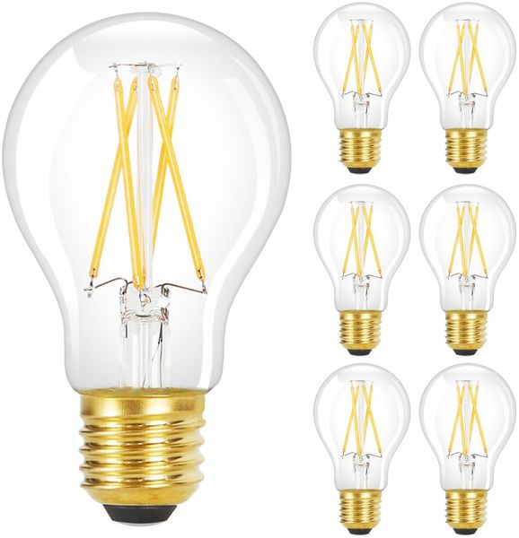 ZMH 6er-Pack E27 Vintage-LED-Glühbirnen: A60 2700 K 4 W Edison-Glühbirne Warmweiß Filament Antikglas Energiesparlampe für