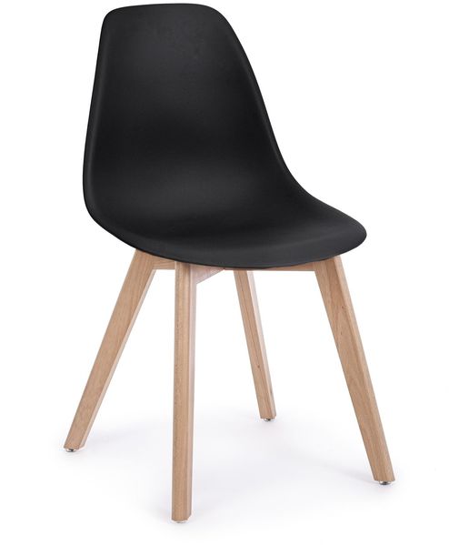 Stuhl System 4er-Set, Kunststoff und Buchenholz, modern, schwarz, pflegeleicht für dein Zuhause