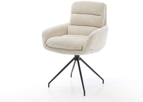 Esszimmerstuhl Abelia-Flex mit Armlehnen Cord Beige Kreuzgestell konisch Schwarz