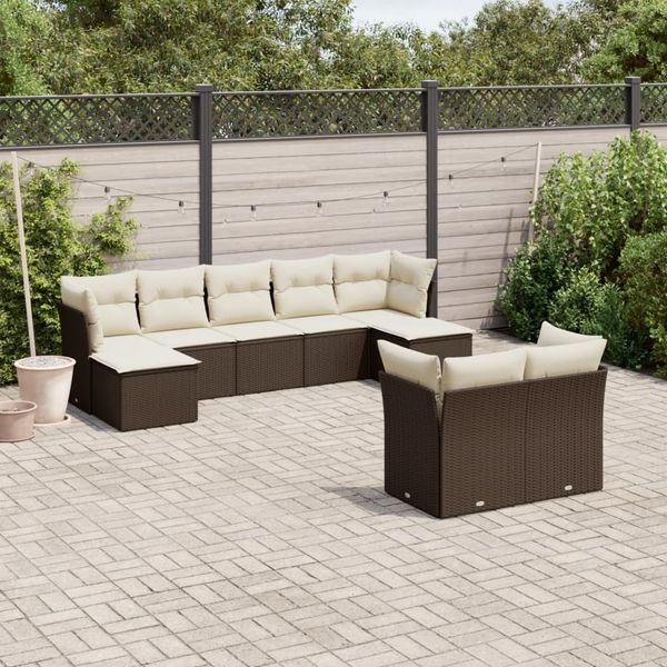 vidaXL 9-tlg. Garten-Sofagarnitur mit Kissen Braun Poly Rattan 3218313