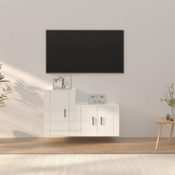 vidaXL 2-tlg. TV-Schrank-Set Hochglanz-Weiß Holzwerkstoff 3188392