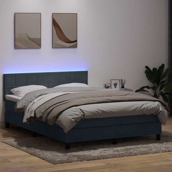 vidaXL Boxspringbett mit Matratze & LED Dunkelgrau 160x210 cm Samt 3316888