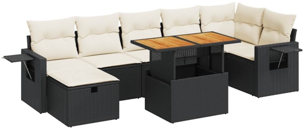 vidaXL 5tlg. Garten-Sofagarnitur mit Kissen Schwarz Poly Rattan Akazie 3328036