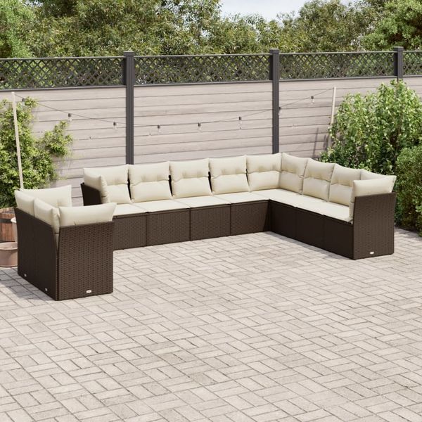 vidaXL 10-tlg. Garten-Sofagarnitur mit Kissen Braun Poly Rattan 3217863