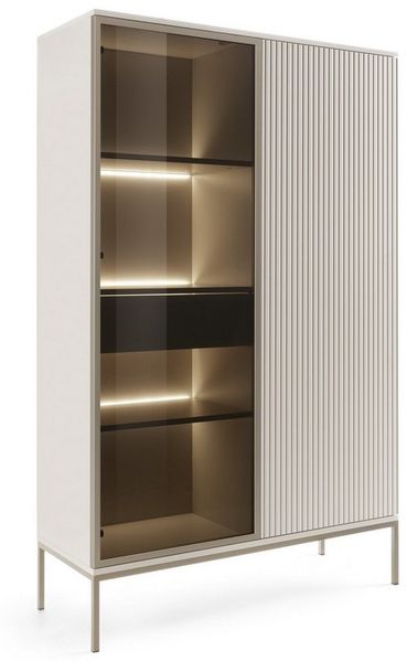 Goldstoff Vitrine LED, Glasfront, Schublade, kaschmir, gold Füße, Vitrinenschrank (Einzelmöbel, Vitrine mit LED, Glasfront, Schublade, Einzelmöbel modern gold) Bild 2