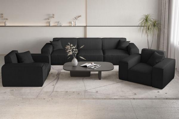 Sofaset Designersofa CELES PREMIUM 3-1-1 in Stoff Scala Schwarz